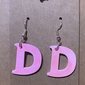 ☀️3/$9☀️ Letter “D” Earrings with Sterling Silver Hooks. (Light Pink)